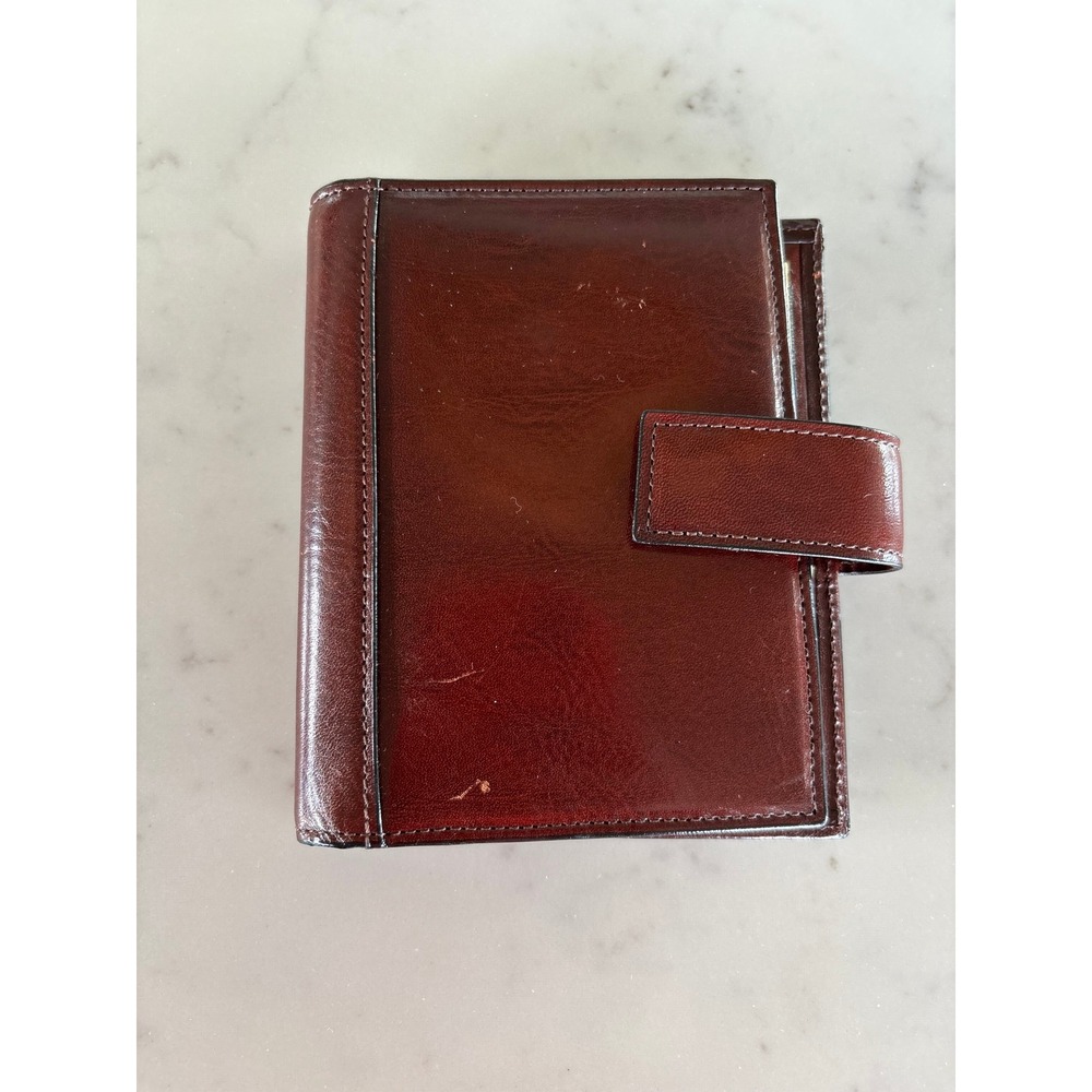 Tumi Brown Leather Bifold Wallet Snap‎ Tab Closure Elastic Hand Strap Mens